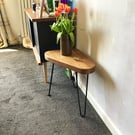 Modern Oak Side Table with Hairpin Legs Bean Shape