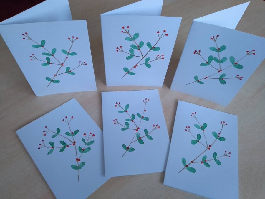 Set of 6 Original Hand Painted Christmas Cards 