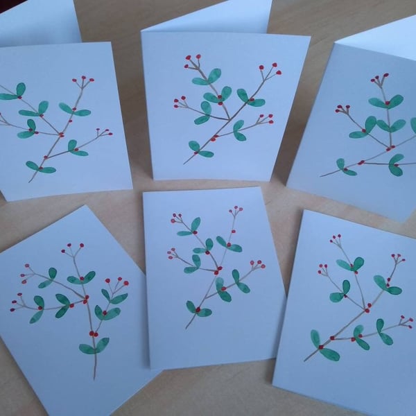 Set of 6 Original Hand Painted Christmas Cards 