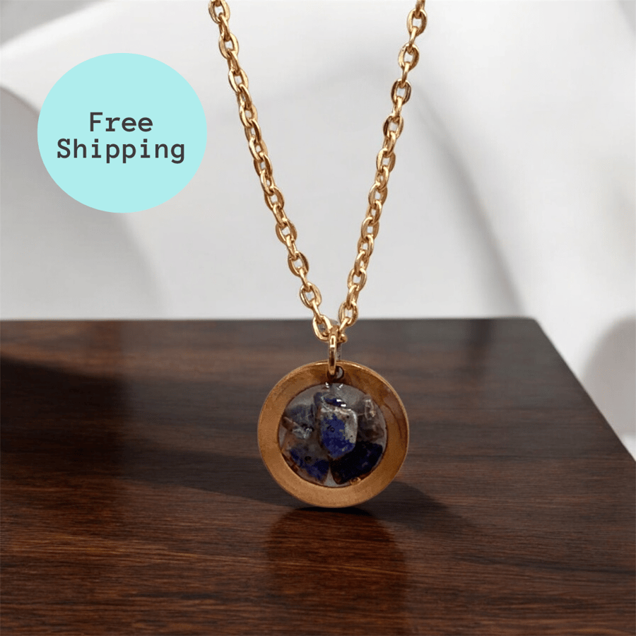 Sodalite Copper Geode Worry Stone Necklace (Small) - Free Postage