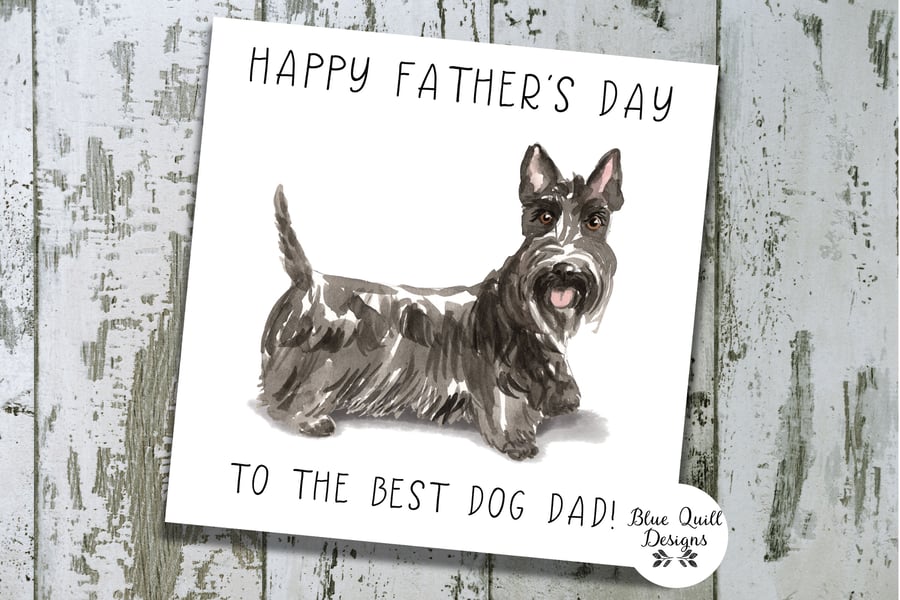 Scottish Terrier Watercolour Print Personalised Fathers Day Card 