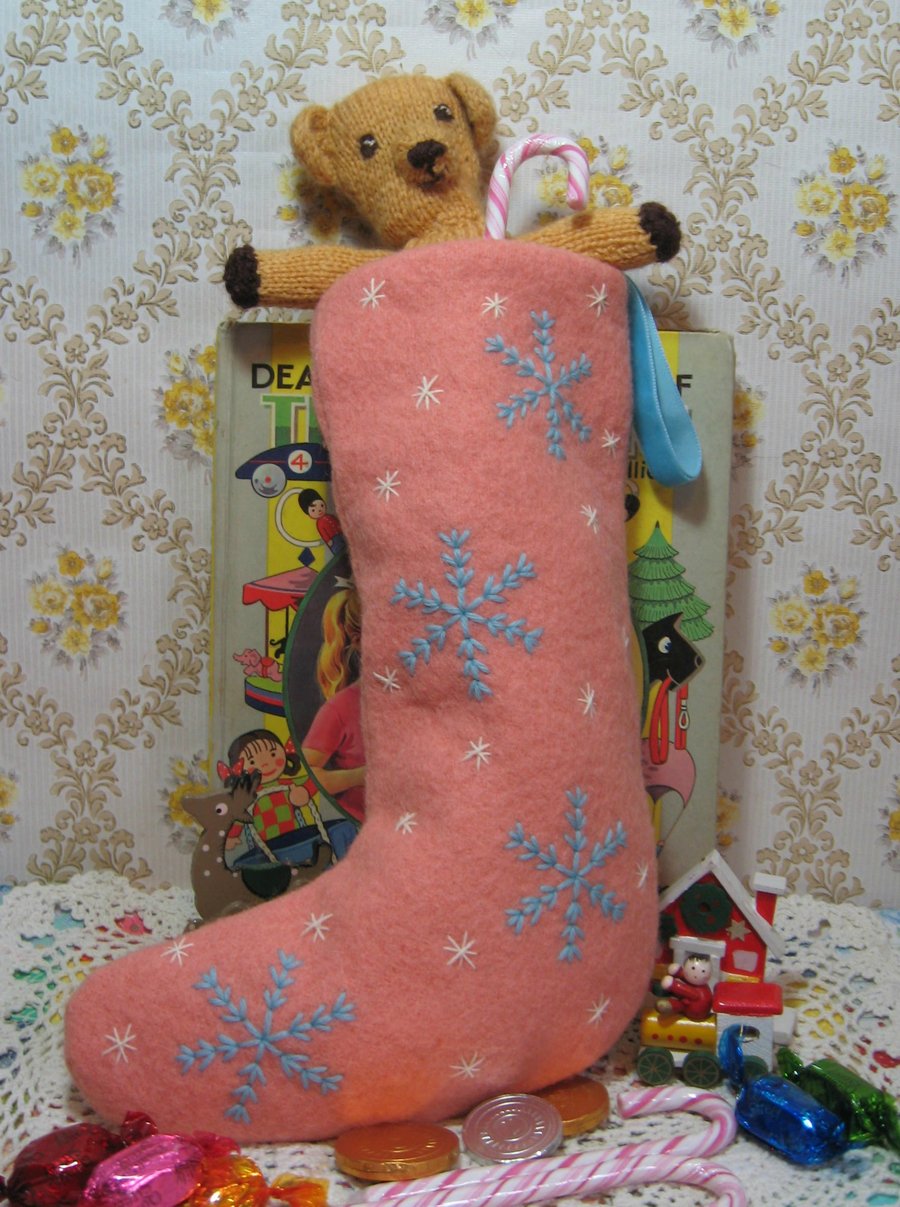 Rose pink small Christmas stocking