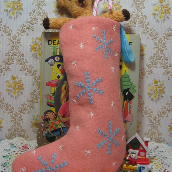Rose pink small Christmas stocking