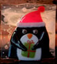 Handmade Fused Glass 'Christmas Penguin' T Light Holder - Image 4