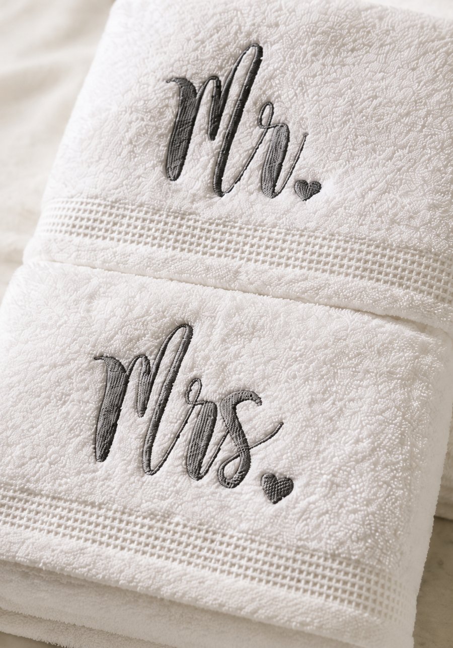 Mr & Mrs Embroidered Hand Towel Set 50 x 90cm – White