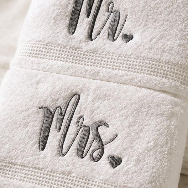 Mr & Mrs Embroidered Hand Towel Set 50 x 90cm – White