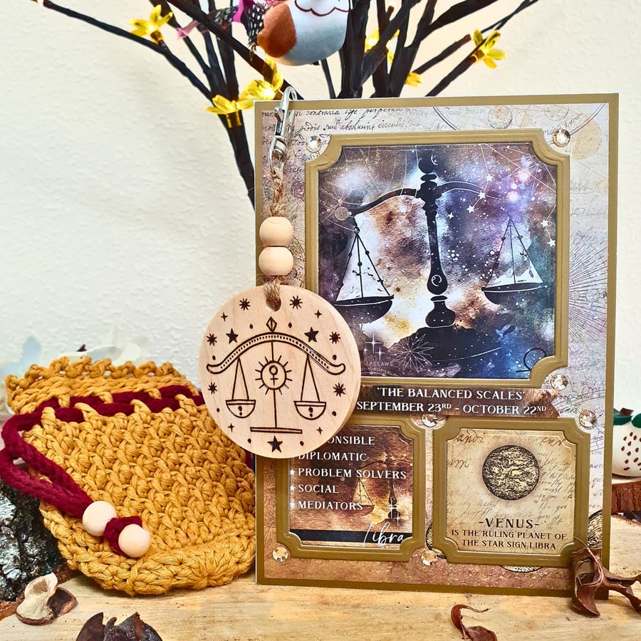 Libra Gift Set Idea, Zodiac Sign Letterbox Gift Bundle Keyring, Pouch, Card