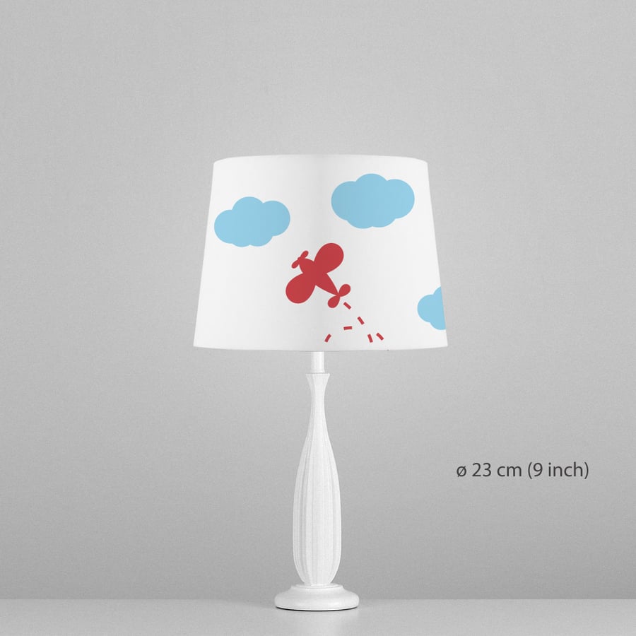 Plane and Clouds Lamp shade, Diameter 23 cm (9 in). Hand-painted