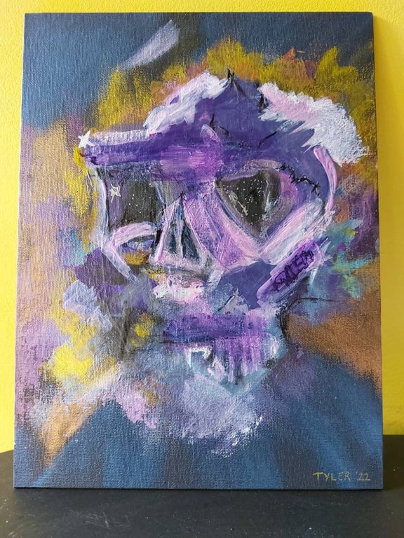 Space skull - original abstract acrylic emotional painting on canvas board