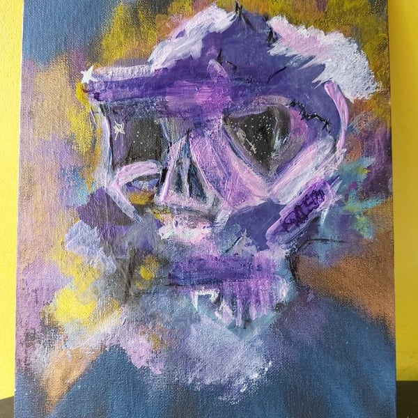 Space skull - original abstract acrylic emotional painting on canvas board