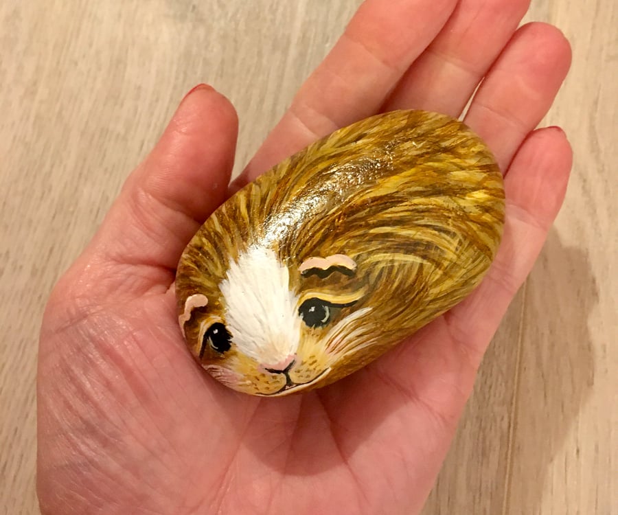 Guinea pig hand painted pebble garden rock art pet stone portrait 