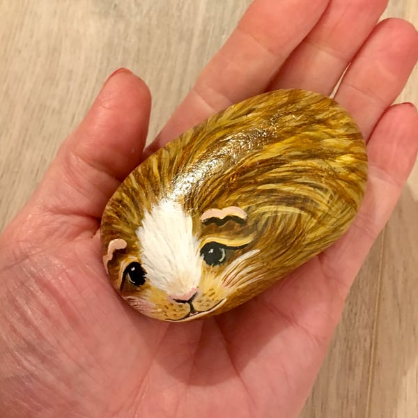 Guinea pig hand painted pebble garden rock art pet stone portrait 