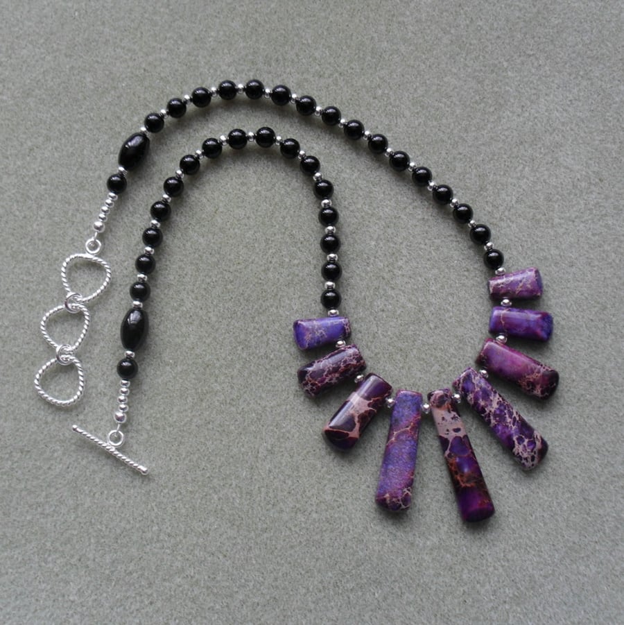 Purple and Black Jasper and Agate Semi Precious Gemstone Necklace