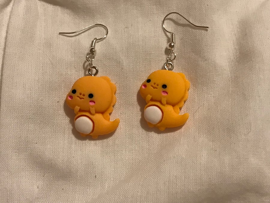 Raptor  Orange Dino earrings