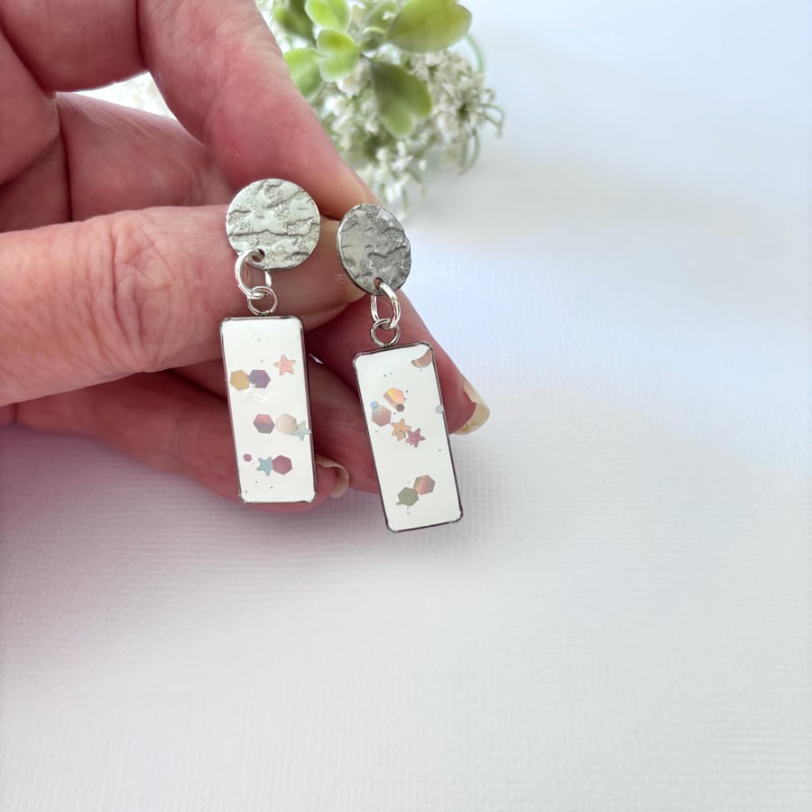 Stainless Steel Glitter Drop Earrings 