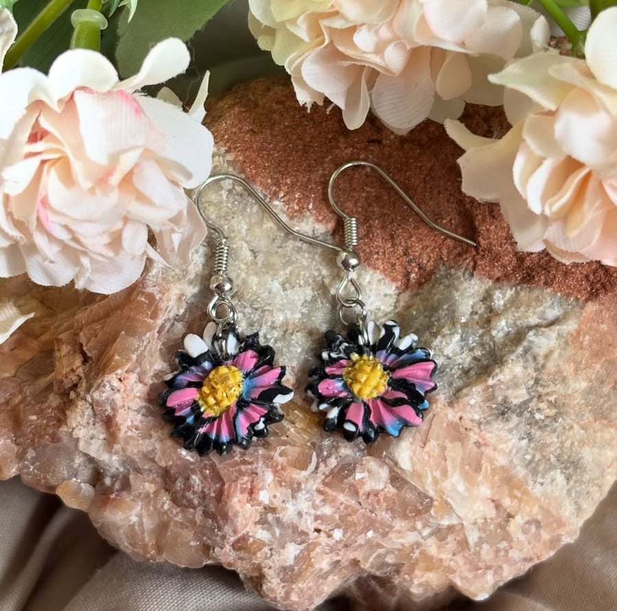 Blush and Blue Daisy Earrings