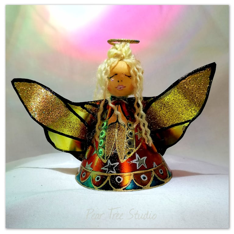 Small: Tin Angel Christmas Tree decoration (Orange and Turquoise) 