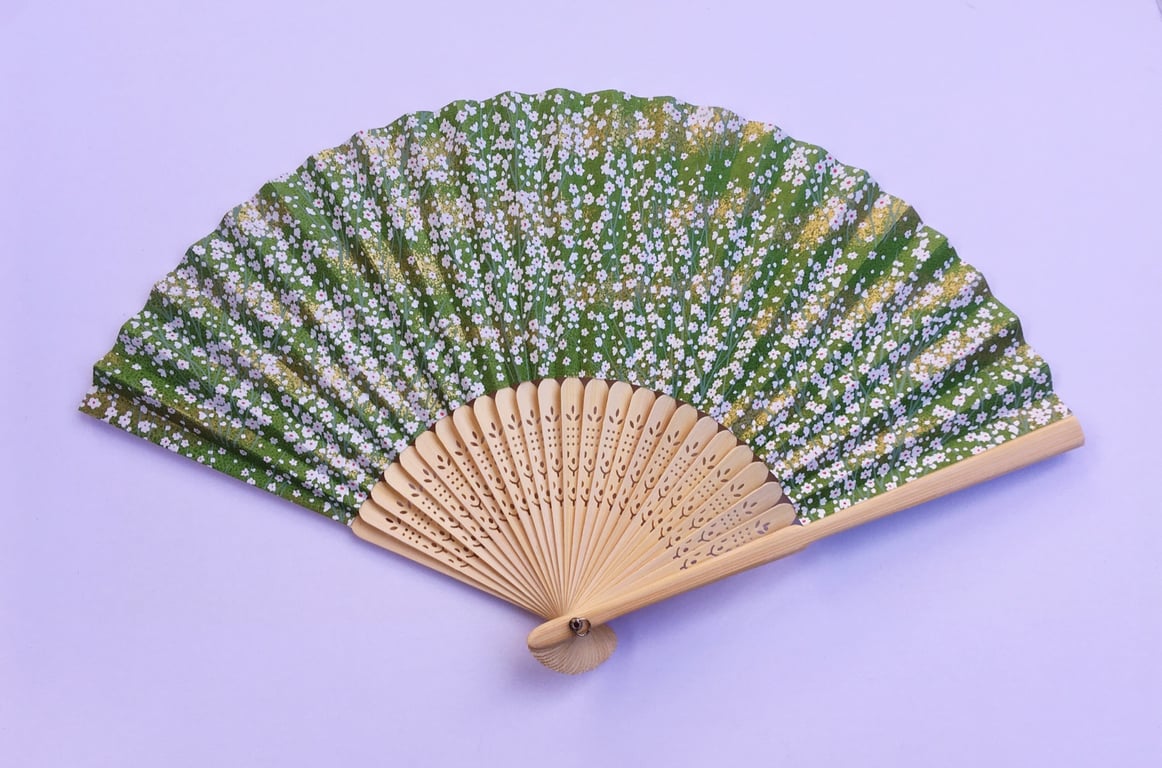 Handmade Fan with flower pattern Japanese Chiyogami Paper