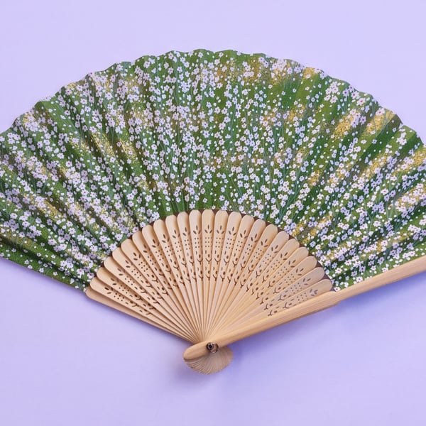 Handmade Fan with flower pattern Japanese Chiyogami Paper
