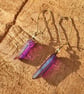 Handmade dyed quartz and antiqued bronze with glass bead accent crystal earrings - Image 1