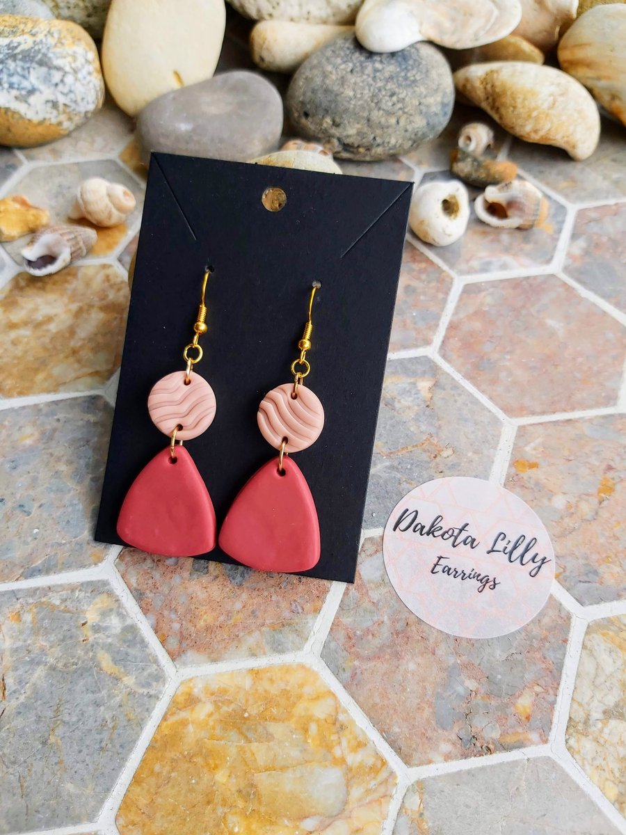 Pink and red handmade polymer clay earrings