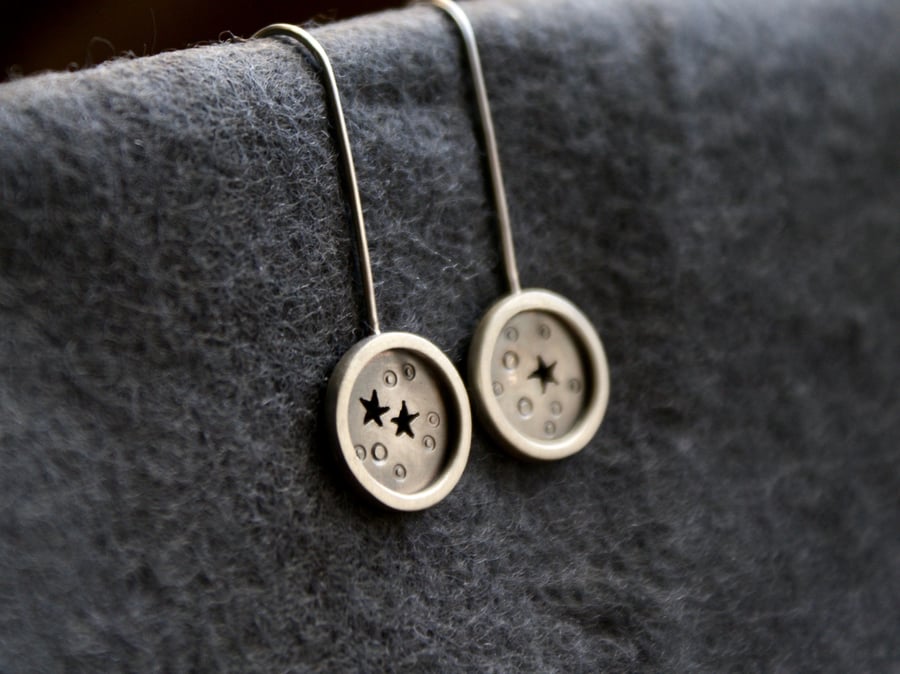 SALE Silver star mis-matched mini drop earrings