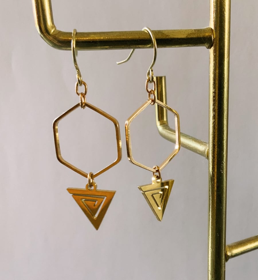 Hexagon & Triangle Stainless Steel Earrings.