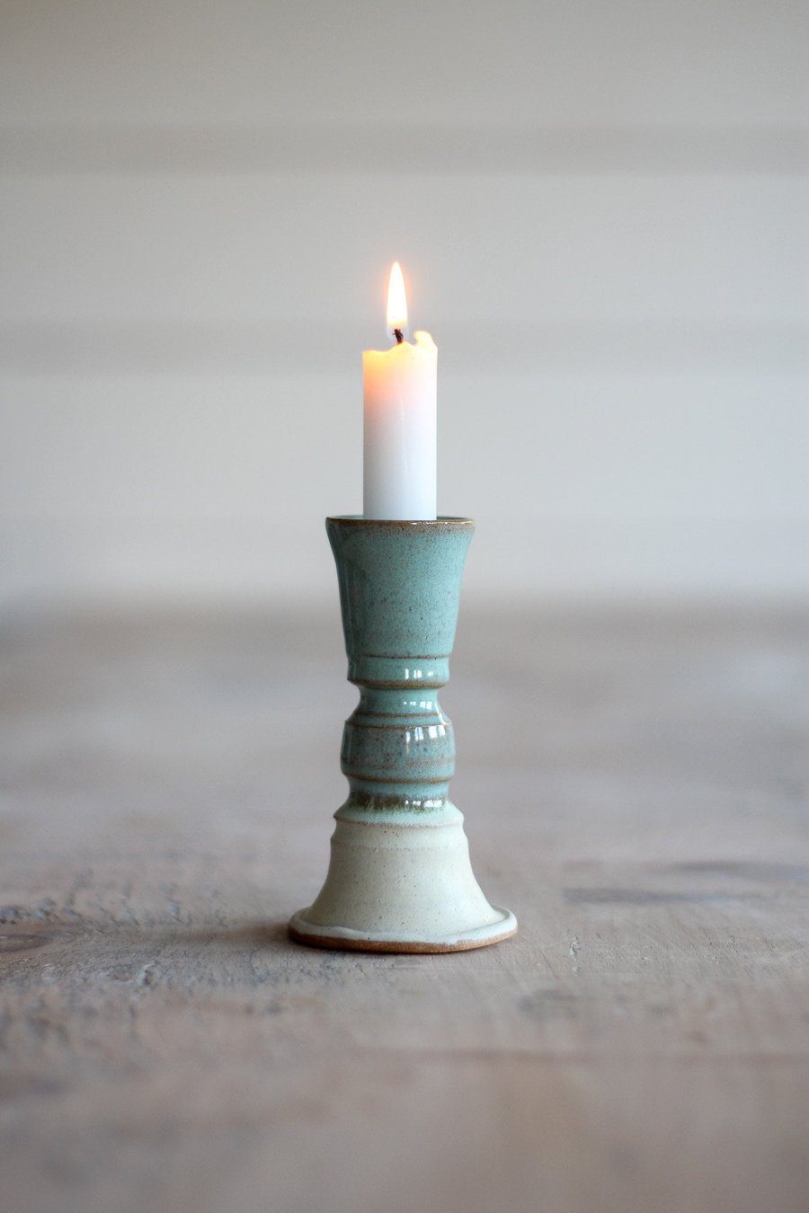 Pottery Handmade Candle Holder - Duck Egg & Chalky White Glaze - Ready to Ship