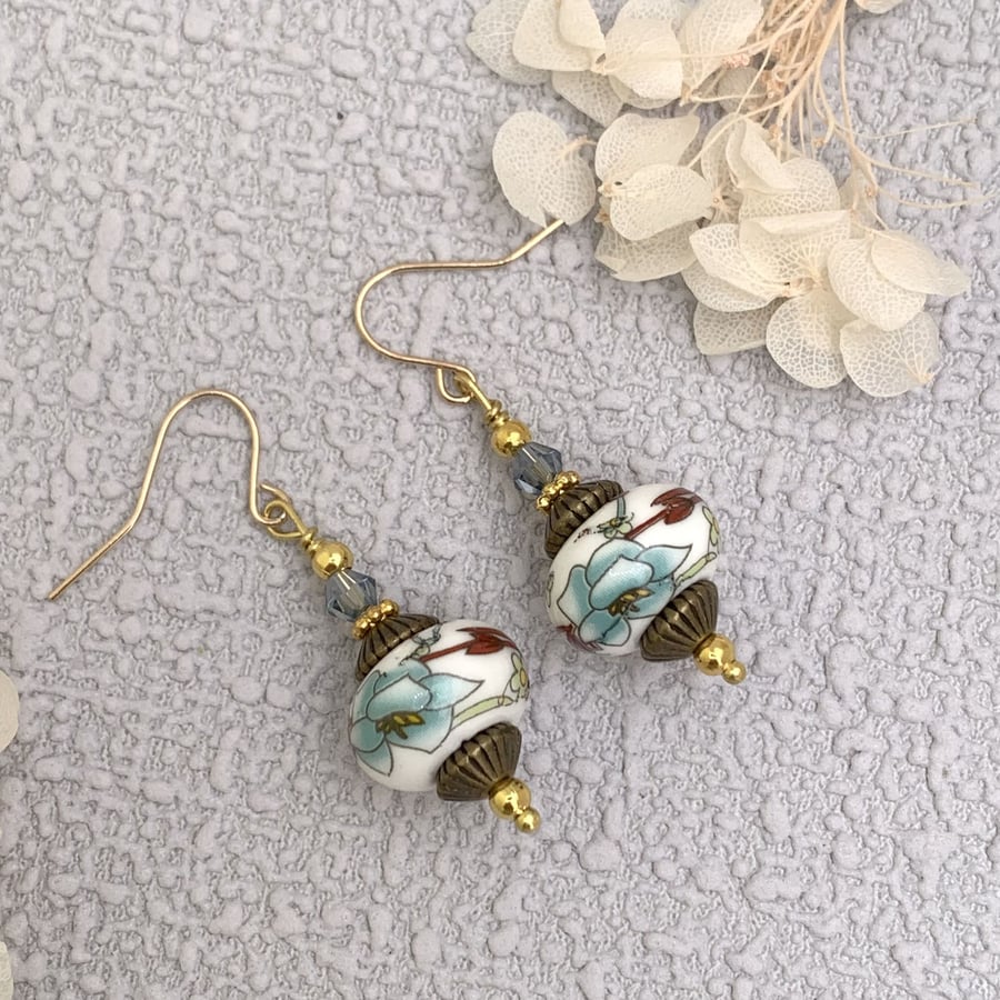 Chinese Style Porcelain Bead Drop Earrings