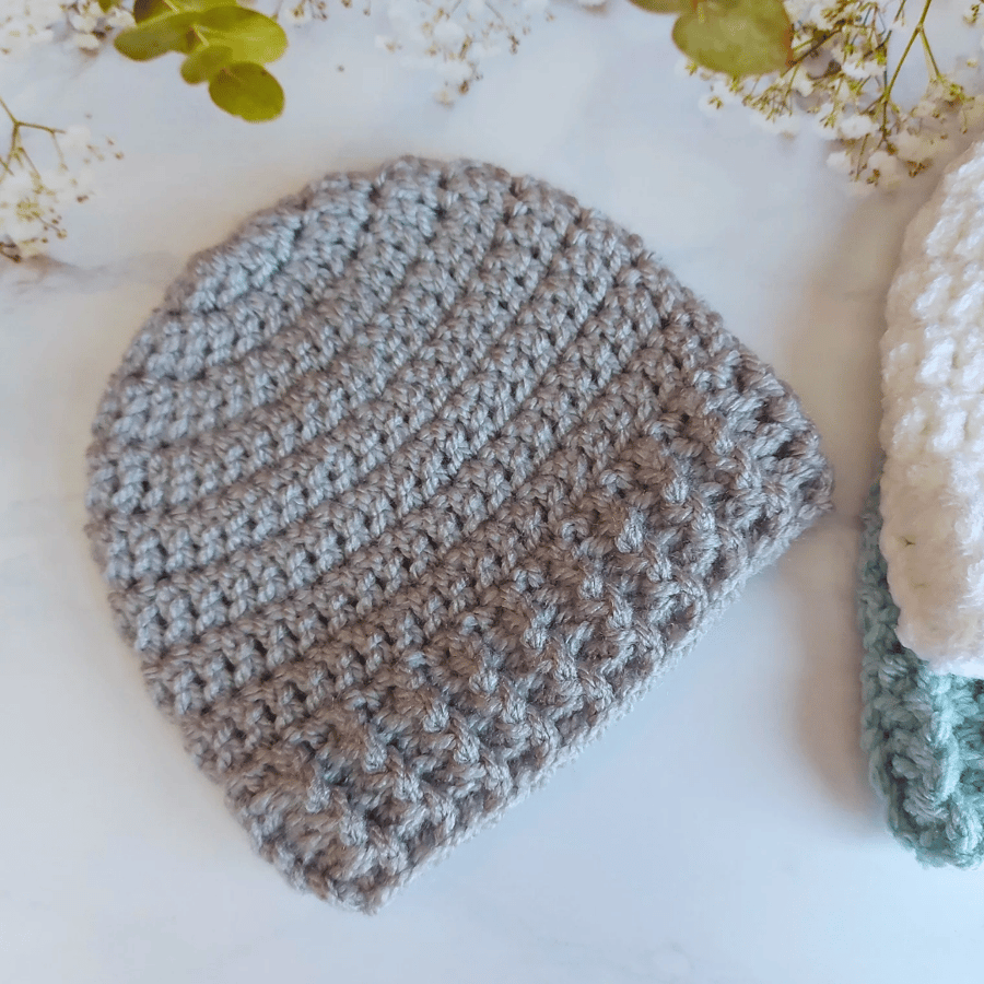 Beanie Hat Crochet in Silver Available In Sizes Preemie Up To Adult