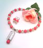 Hot Pink Beads and Glitter Ball Crystal Bead Necklace and Earrings, Gift for Her - Image 1