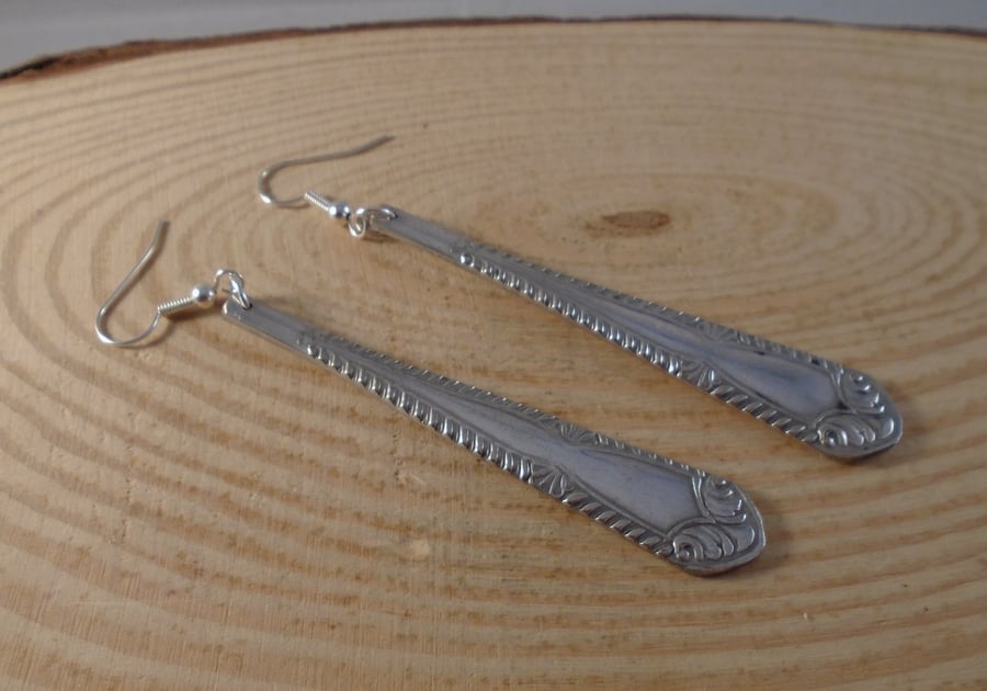 Upcycled Silver Plated Wave Sugar Tong Handle Drop Earrings SPE071901