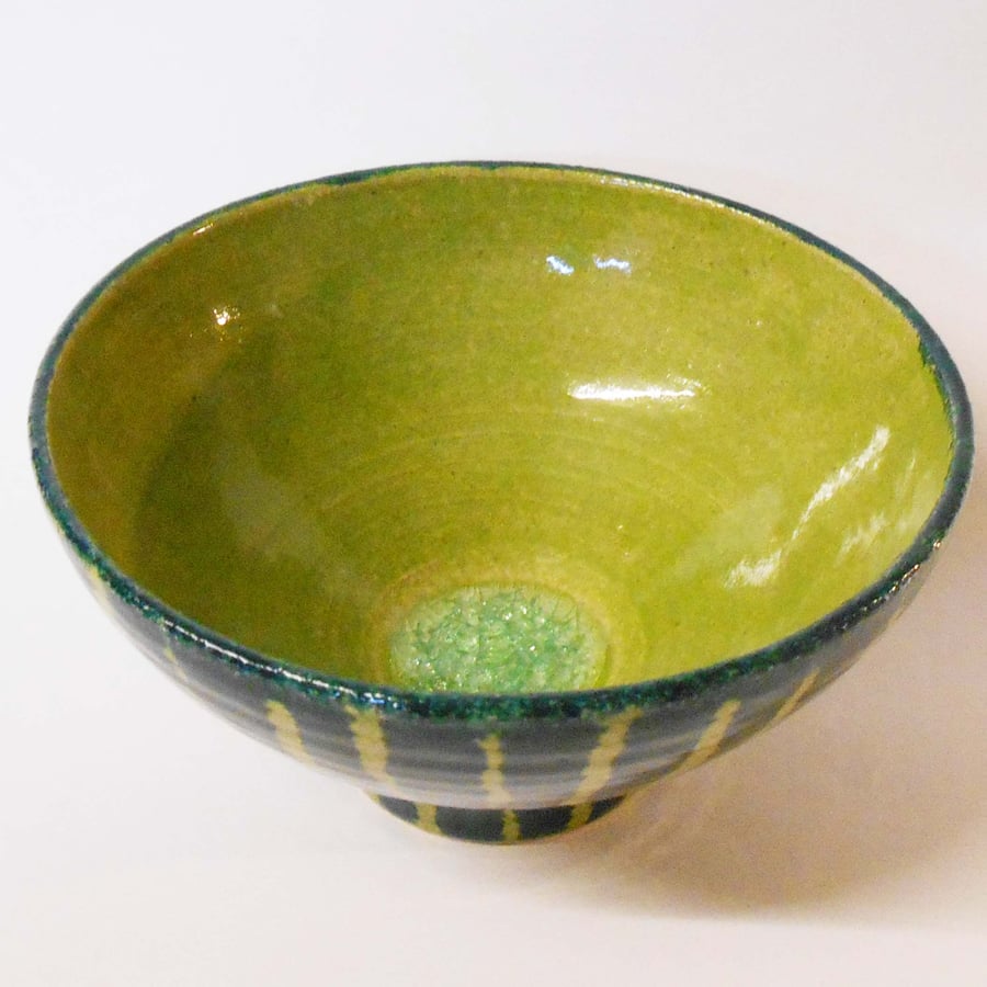 Bowl, Wheel thrown Unique Three shades of green.
