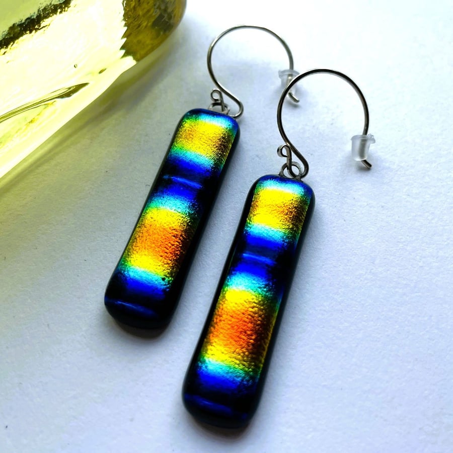 Dichroic fused glass rainbow earrings