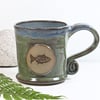 Fish in a deep green pool Mug - Handmade Wheelthrown Stoneware Ceramics