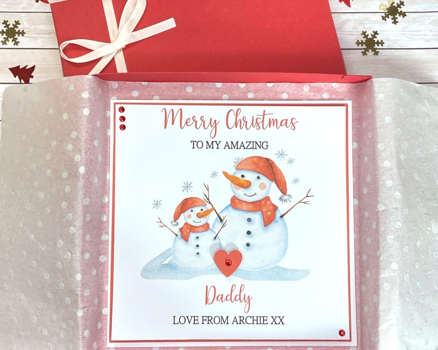 Christmas Card Personalised Snow-Daddy & Child Daddy Dad Grandad Grandpa Pops