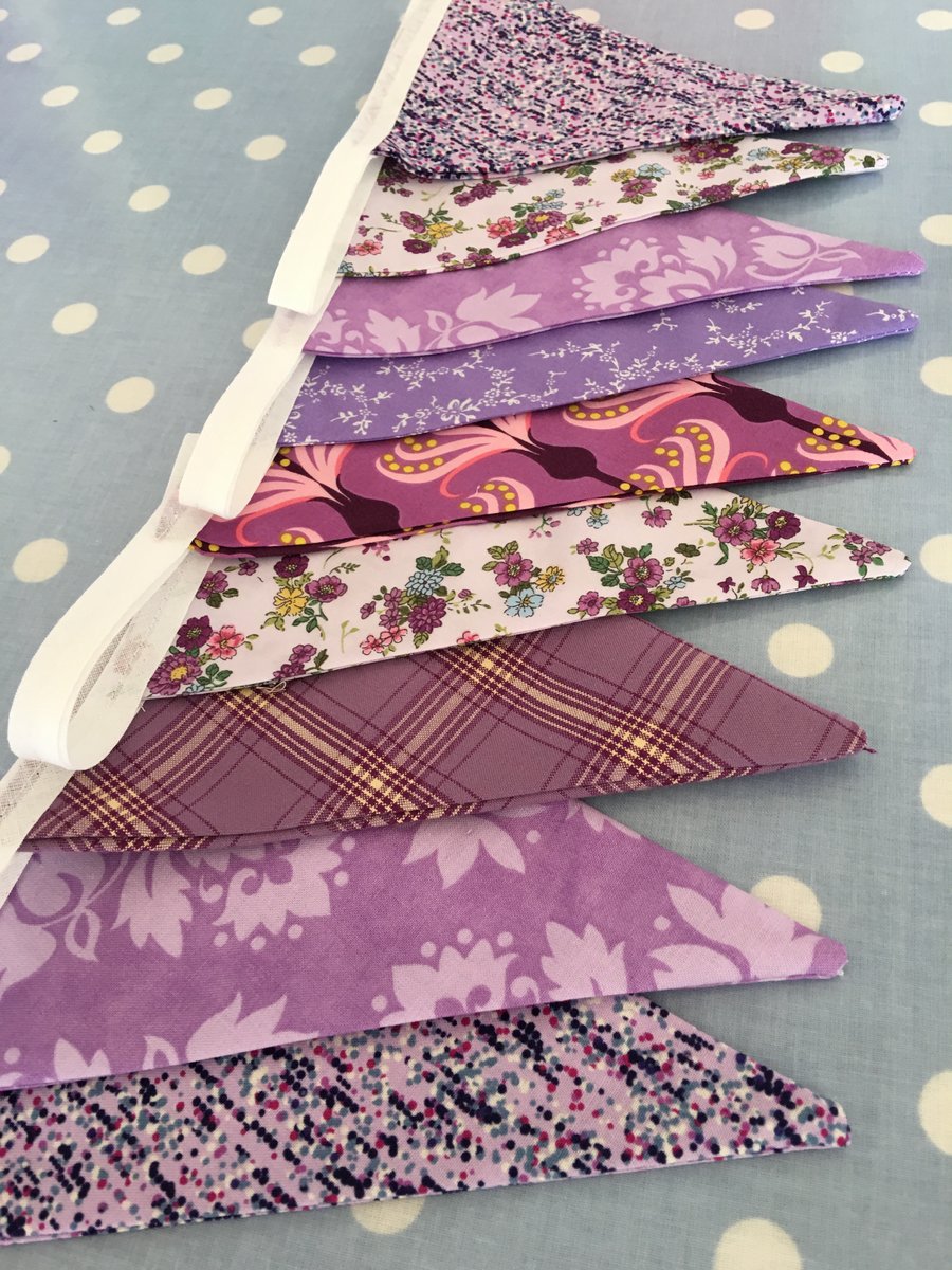10 ft Bunting in Purple  cotton  fabrics,banner,flag,wedding,event,party,garden