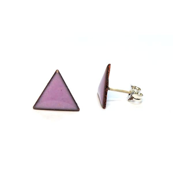 Colourful light purple enamel triangle stud earrings