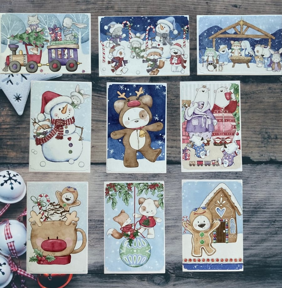 Set of nine cute Christmas cards being sold for charity.