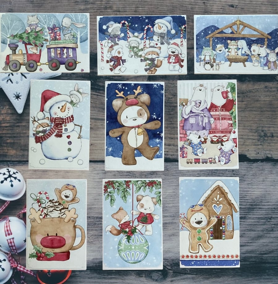 Set of nine cute Christmas cards.