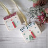 Set of 2 Painted Christmas House Hanging Decorations White and Blue
