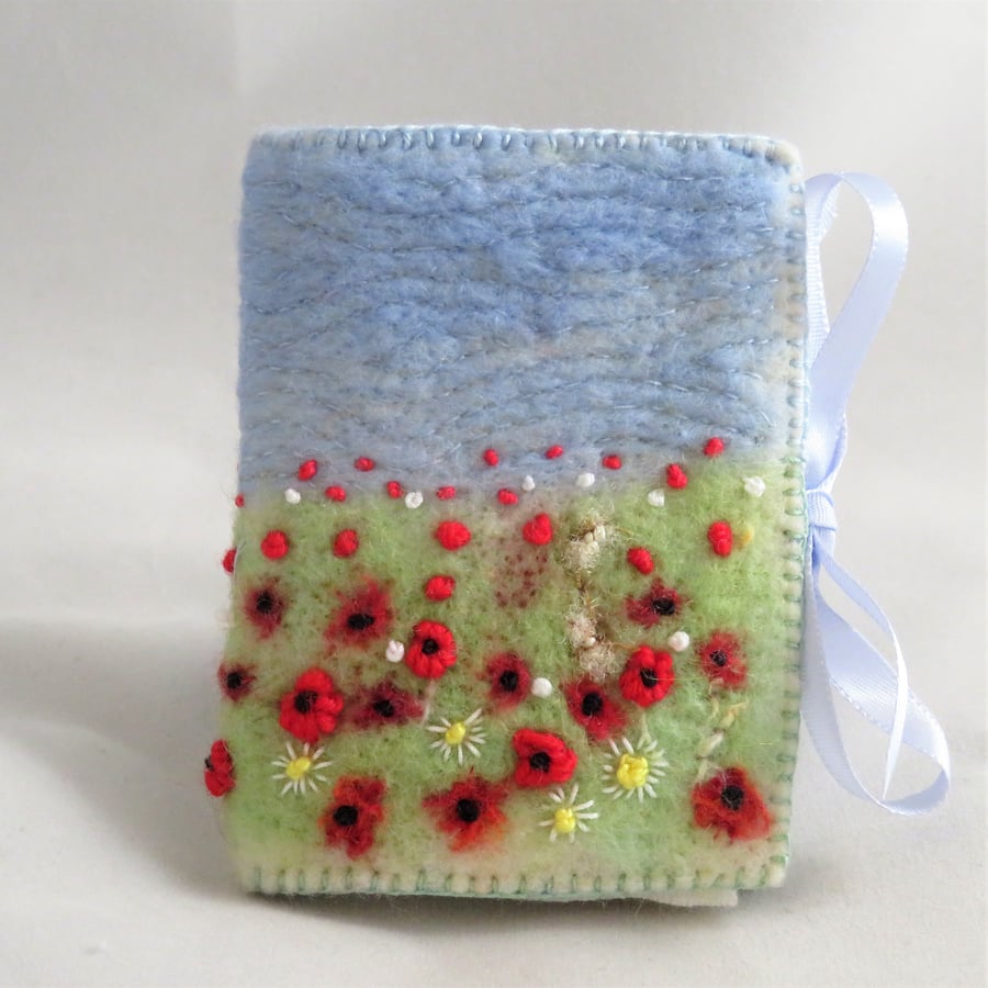 Harvest Poppies  Needle Book - Embroidered and felted