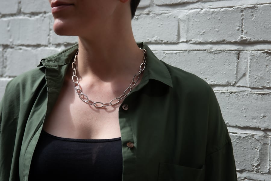 The Toluca - Oval Link Statement Chain Handmade from Recycled Sterling Silver