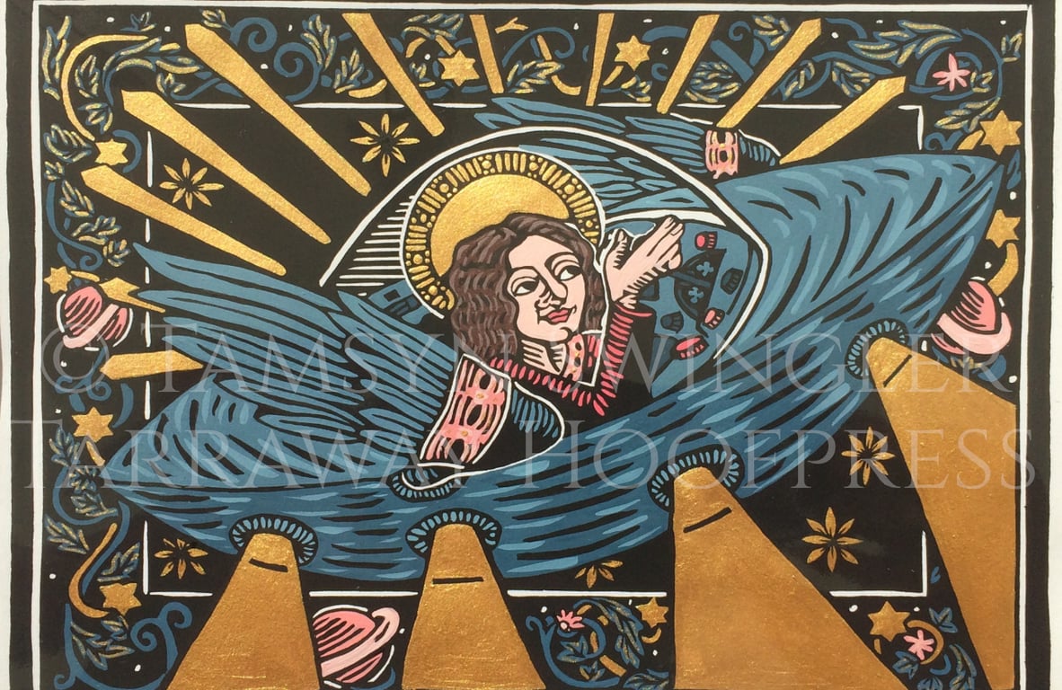 Westward Leading - We Three Kings - Angel Flying a UFO - Ltd Edition Linoprint