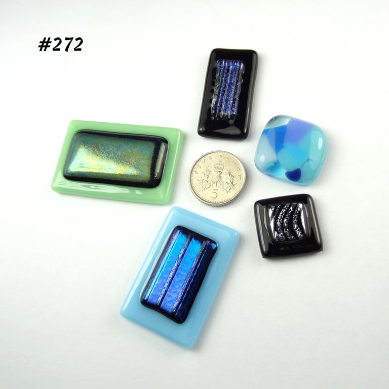 5 mixed glass cabochons, accessory glass, jewellery making, multicoloured (272)