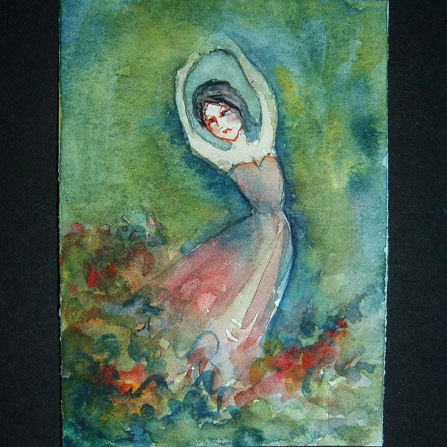 art painting aceo SFA watercolour dancing lady 137