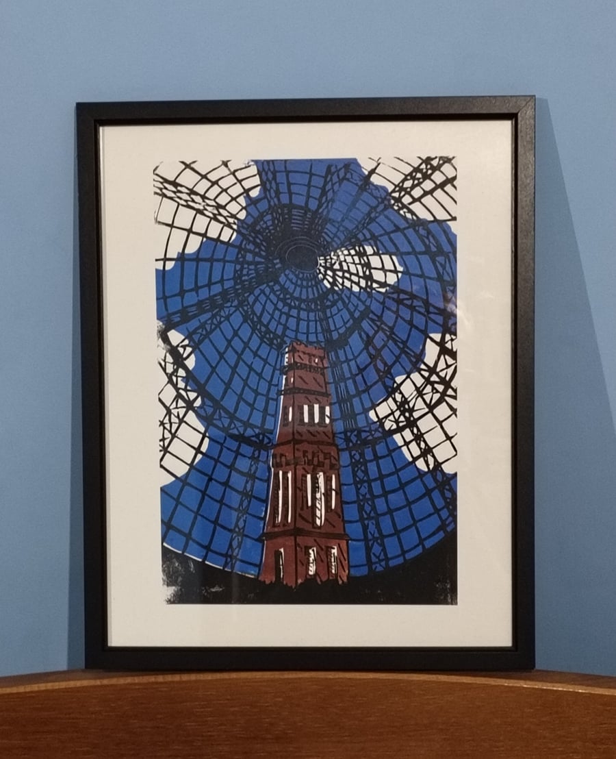 Melbourne Shot tower. Lino Print. 