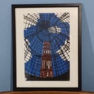 Melbourne Shot tower. Lino Print. 