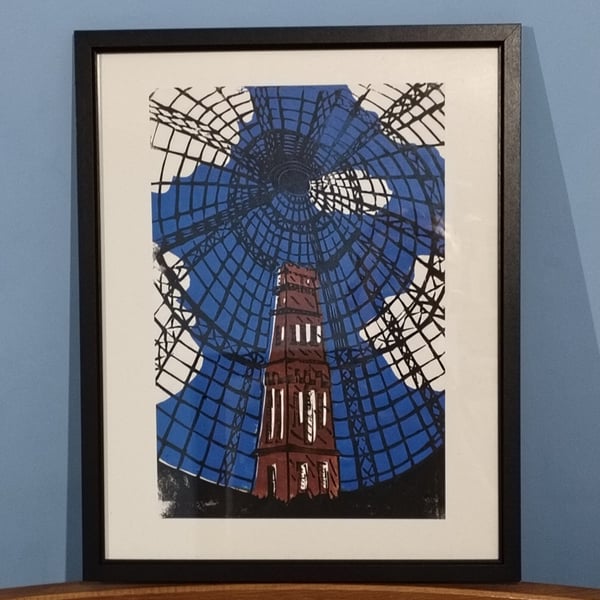 Melbourne Shot tower. Lino Print. 