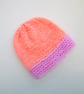 Baby hat in peach and pink, 100% acrylic yarn, 2 sizes available